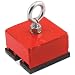 Heavy-Duty Retrieving and Holding Magnet, 2" Length, 2" Width, 1" Height with Eyebolt, Nut and Magnetic Shields, 100 Pounds Pull, 1 each
