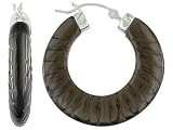 SMOKY QUARTZ STERLING SILVER CARVED HOOP EARRINGS