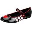 Queen of Hearts Patent Flat Shoes - Black