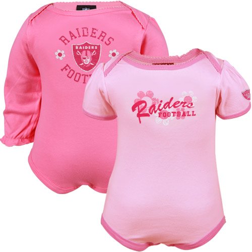 Gerber Oakland Raiders Infant Girls Pink Flower Power 2-Pack Creeper Set (0-3 Months)