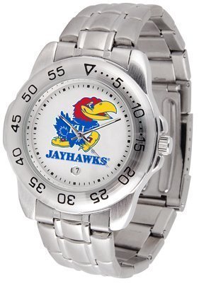 Kansas Jayhawks Suntime Mens Sports Watch w/ Steel Band - NCAA College Athletics