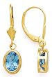 14K DANGLE OVAL BLUE TOPAZ LEVERBACK EARRINGS 8X6MM