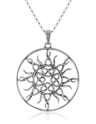Sterling Silver Celtic Love Knot Sun Filigree Circle Pendant, 18"