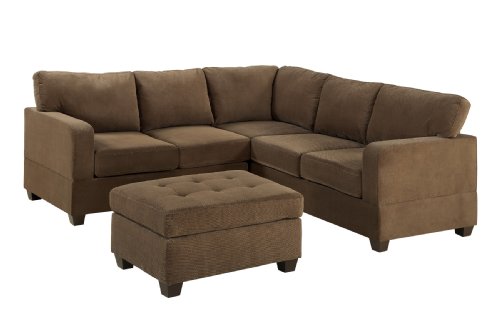 Bobkona Vienna 3-Piece Reversible Sectional with Ottoman Sofa Set, Truffle