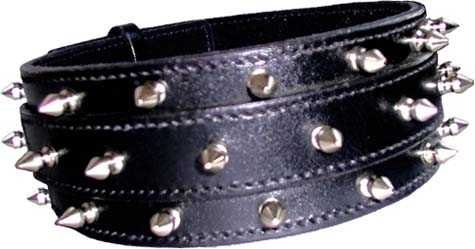 24″x2.5″ Spike leather dog collar – 3 rows of spikes- black leather