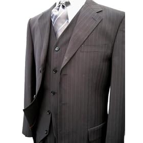 3-Buttons Black Pinstripe Super 120's Wool Vested Mens Suit