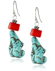 Sterling Silver Turquoise Nugget and Coral Drop Earrings