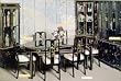 Hand Painted on Black Lacquer Dining Table W/ 6 Chairs #HA-1920
