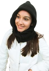 Handmade 75% Alpaca Neckwarmer and Hood Hat - Crocheted Border (Classic Black)(one-size Fits All Adults)