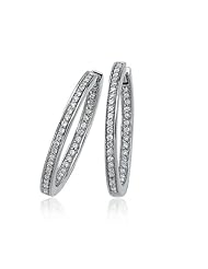 Diamond Hinged Earrings in 14 Karat White Gold, 34mm