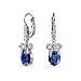 Holiday Bridal Wedding Vintage Style AAA Cubic Zirconia Royal Blue Simulated Sapphire CZ Accent Ribbon Bow Oval Drop Earrings For Women Silver Plated Lever back Jewel Colors