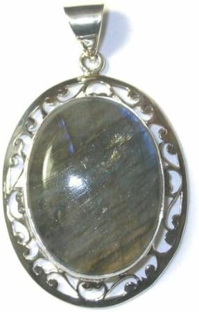 Blue Fire Labradorite Sterling Silver Oval Pendant