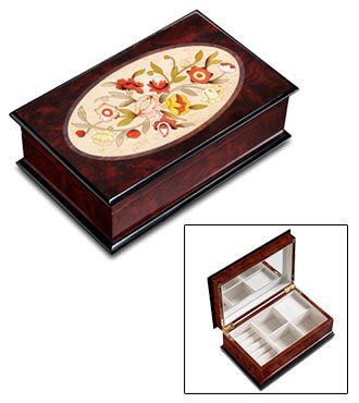 The San Francisco Music Box Company,Burlwood Box with Floral Design,
