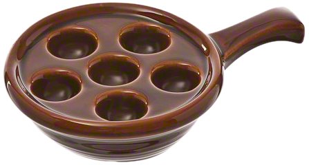 Browne Foodservice 744044 Ceramic 6-Hole Escargot Plate with Side Handle, Honey, 5-Inch