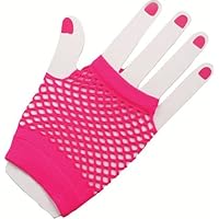 80's Neon Pink Short Fishnet Gloves - One Size