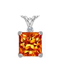 Original Star K (tm) Large 12mm Square Cut Simulated Mexican Orange Fire Opal Pendant in 925 Sterling Silver