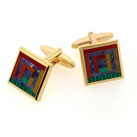 Mermerising gold plated cufflinks with genuine stones with presentation box by 