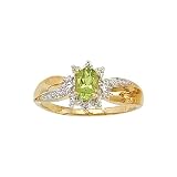 10K Yellow/White Gold 0.01 ct. Diamond and 6 x 4 MM Oval Shaped Peridot Ring