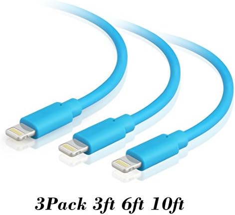 Kabel Leader Lightning to USB Cable, Strengthened [3/6/10ft 3Pcs]Extra Long Charge Sync Data Cable Cord Wire for iPhone 7 7 Plus SE 6s Plus 6Plus 5s 5c 5 iPad Air mini 4 5 with (Blue)