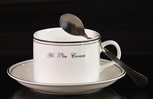 BeiBeiLove Bone China Coffee Cup Love Disc Belt Spoon Tea cup Spoon and Saucer 5 oz, Assorted colors (Platinum Rim Trim)