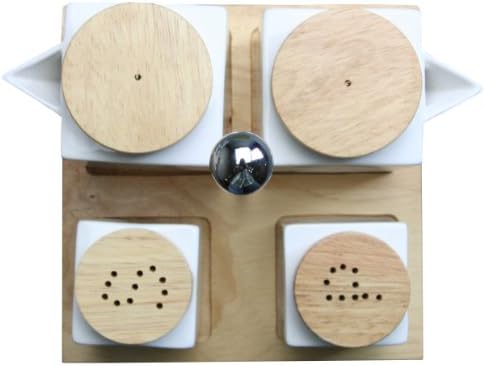Modern White Porcelain Condiment Set with Wooden Serving Tray
