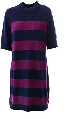 Tommy Hilfger Women's Mock-Neck Button-Shoulder Striped Sweaterdress