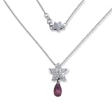 18K White Gold Designer Starfish Pendant with Pave Diamonds .24ct and Tourmaline Briolette with 18 Bead Chain