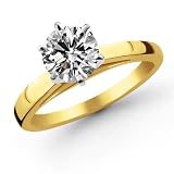 14k Yellow Gold 1.50 Carat Round Cut Cathedral Solitaire Diamond Enagement Ring (G-H ; SI1-2)