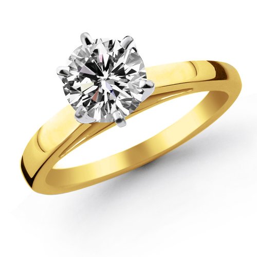 41T7ougOMkL 14k Yellow Gold 1.50 Carat Round Cut Cathedral Solitaire Diamond Enagement Ring (G H ; SI1 2)