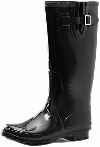 First Fashion Women's Waterproof Buckle Accent Knee High Welly Rain Boots,7 B(M) US,Black