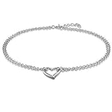 Sterling Silver Anklet Heart Chain - Ideal Gift For Mother Day, Anniversary, Engagement, Wedding, Birthday, For Her
