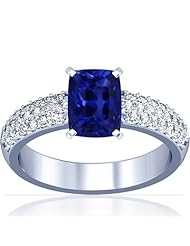 18K White Gold Emerald Cut Blue Sapphire Ring With Sidestones (GIA Certificate)