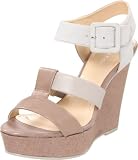 Calvin Klein Women's Ellison Calf/Nubuck Wedge Sandal,Light Taupe/Camel,5 M US