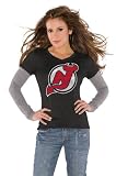 New Jersey Devils Black Women's Primary Logo Tri Blend Long Sleeve Layered T-Shirt- by Alyssa Milano