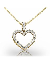 14KT Yellow Gold Elegant Round Brilliant Diamond Heart Shaped Pendant. 7/8 CTW