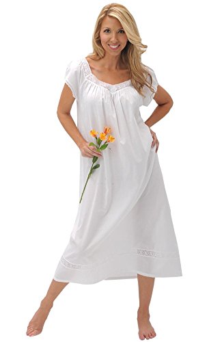 Del Rossa Women's Adele Cotton Nightgown, Victorian Long Sleepwear