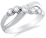 14K White Gold Diamond Cross Over Wedding , Anniversary OR Fashion Right Hand Ring Band - w/ Channel Set Round Diamonds - (6mm Band Width) - (1/2 cttw)