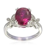 Sterling Silver Oval-Shaped Created Ruby Ring, Size 5 Sterling Silver Oval-Shaped Created Ruby Ring, Size 5