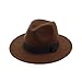 Lanzom Women Wide Brim Straw Wool Fedora Hat Retro Style Belt Panama Hat (Coffee, One Size)
