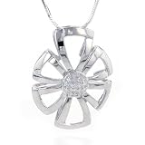 Silver & Diamond Flower Pendant w/ 8-Side Flexible Snake