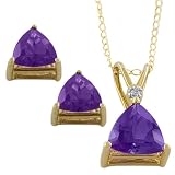 10k Gold Trillion Amethyst Pendant/ Earrings Set