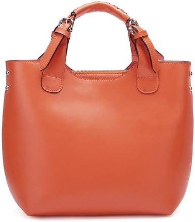 Nucelle Genuine Leather Top Zippers Top Handle Satchel Office Tote Shopper Hobo Handbag Purse Shoulder Bag (Orange)
