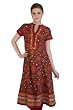 Meena Bindra Women's Indian Kurta Tunic with Orange/Green Floral Print & Embroidered Trim