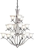 IMAGE OF Kichler 2523NI Dover 15 Light Large Foyer Chandelier in Brushed Nickel with Etched Seedy glass