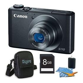 Canon PowerShot S110 12.1 MP Digital Camera with 5x Wide-Angle Optical Image Stabilized Zoom (Black) Deluxe Bundle With With 8 GB Secure Digital High Capacity (SDHC) Memory Card, Digpro Compact Camera Deluxe Carrying Case, and more