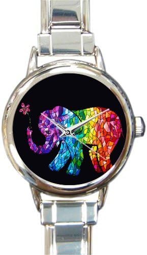 Unique Gifts Watch Colorful Elephant With Flower Round Italian Charm stainless steel Watch