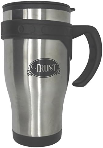 Christian Stainless Steel Travel Mug "Trust" Features scripture from Proverbs 3:5 - Black