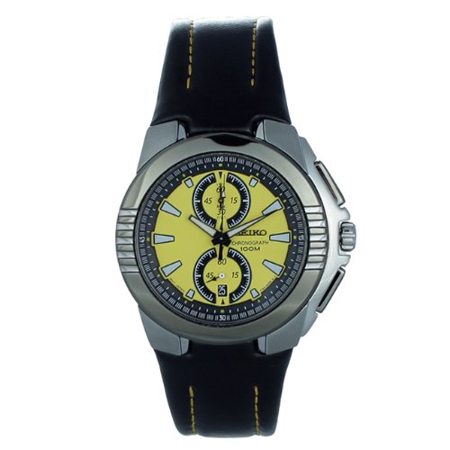 Seiko Men's SNN149 Chronograph Yellow Dial Black Leather Watch