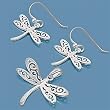 Sterling Silver Pendant/Earring Set - Dragonfly - Pendant:22mm, Earrings:17mm