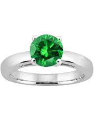 1.10 Ct Round Green SI1/SI2 Diamond 18K White Gold Solitaire Ring